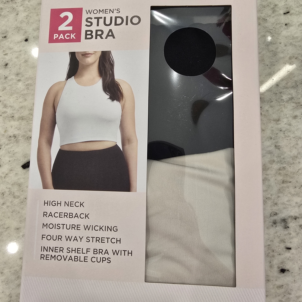 Danskin Women's Studio Bra 2-Pack - Black Salt and Moonbeam